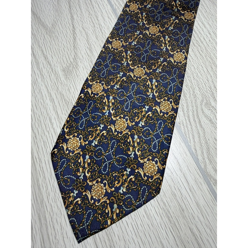 G. Binda Tie Mens One Size Blue 100% Silk Geometric Woven Classic Necktie Italy